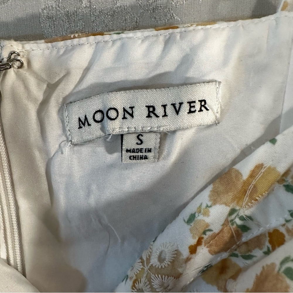 Moon River Cream Yellow Floral Print Lace Corset Midi Dress Small Brunch Girly - Picture 11 of 15